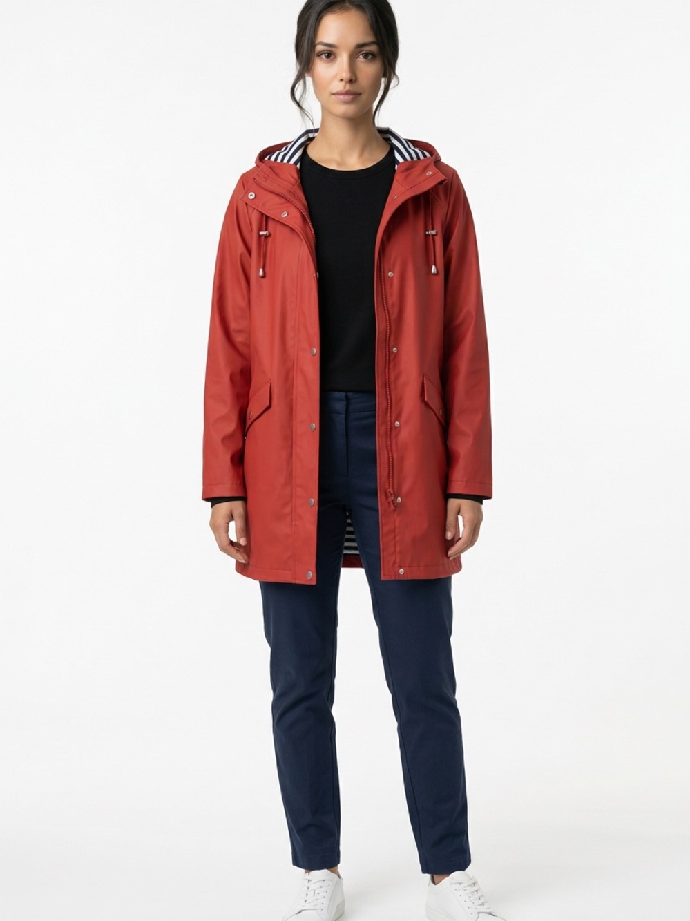 ICHI | ANTHROPOLOGIE Orange Hooded Raincoat Jacket Lined Women’s Size X-Large